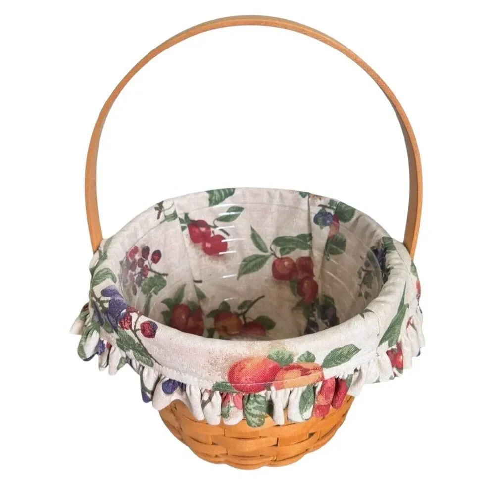 Longaberger Fruit Medley Basket w Handle incl Fabric Liner & Plastic Protector
